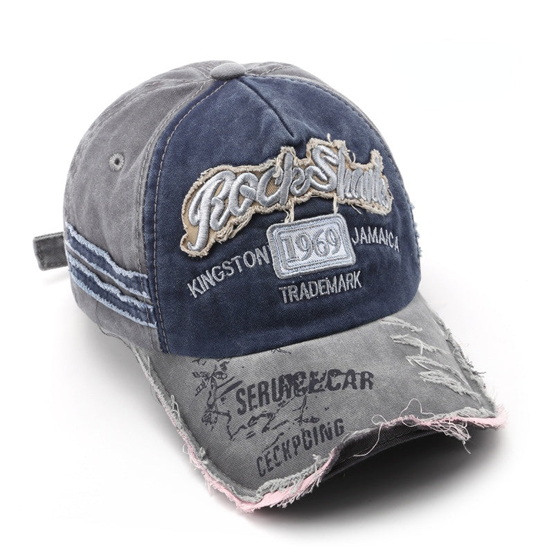 Wholesale Cotton Washed Old Letter Embroidery Ripped Cap